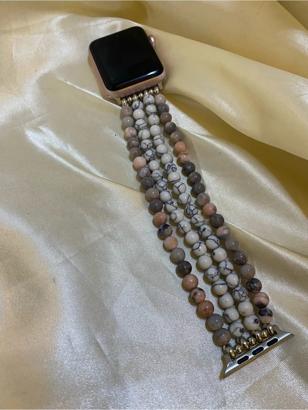 Howlite Rhodonite Gemstone Apple Watch Band 4 Strand Pink White 42mm 44mm 45mm